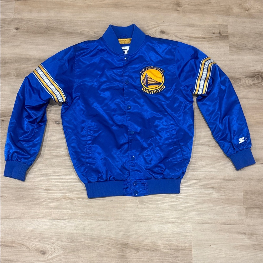 Men’s Varsity Medium STARTER NBA Golden State Warriors Royal Blue Satin Jacket